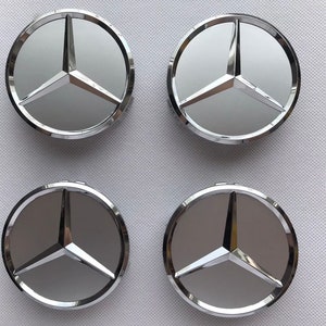 4x Mercedes Hub Covers 75 mm silver Logo emblem Rim Wheel Center New image 1