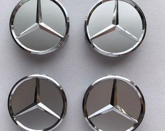 4x Mercedes Hub Covers 75 mm silver Logo emblem Rim Wheel Center New