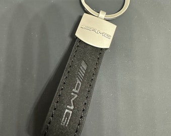 Portachiavi AMG Mercedes in pelle nera e metallo alcantara regalo ideale