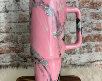 Pink Stardust Swirl – 40 oz Glitter Handle Tumbler