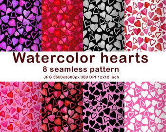 8 Valentine Seamless Digital Papers, Heart Scrapbook Paper, Heart Backgrounds, Valentine Digital Paper,