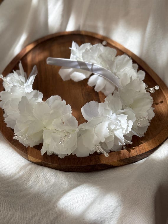 Floral Beaded Headband with White Flowers Bridal Headband Headpiece BRITTANY Pearl Headband | EDEN  main image 4