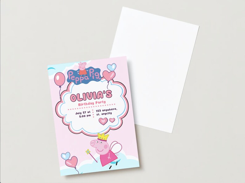 Peppa Pig Birthday Invitation CANVA Template Editable Printable ...