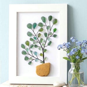 Cornish Sea Glass Plant Art, Sea Brick Pot Wall Decor, Coastal Home Accent