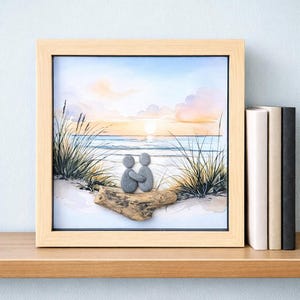 Personalised Gift,  Pebble Art: Cornish Sunset Landscape in Acrylic Frame, Cornish Gifts,