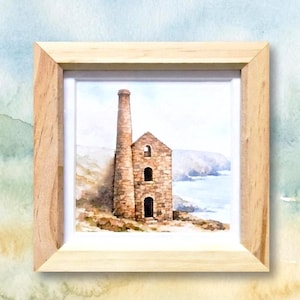 Cornish watercolour landscapes featuring the iconic Wheal Coates Engine House,  beautifully framed art. A charming Cornish gift.