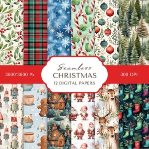 Carta digitale natalizia / Motivo natalizio senza soluzione di continuità / Carta da regalo / Carta per album stampabile / Sfondo natalizio / Uso commerciale