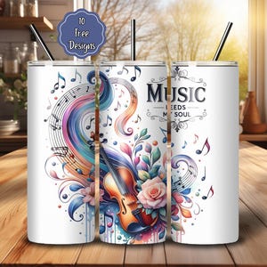Music Feeds My Soul 20oz Tumbler Wrap Png Sublimation Design, Violin Tumbler Png, Music Lovers Tumbler Wrap, 20oz Skinny Sublimation Tumbler