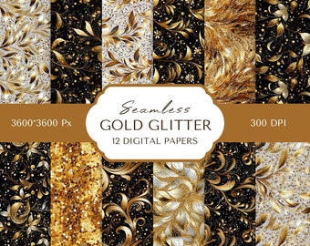 Gold Glitter Digital Paper | Seamless Glitter Pattern | Glitter Background | Scrapbook Paper | Comercial Use | Digital Glitter Paper