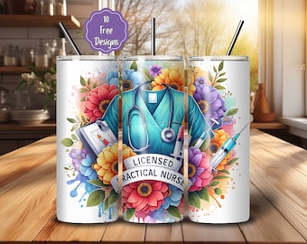 Floral LPN Nurse 20oz Tumbler Wrap PNG, Sublimation Design for Tumblers (Digital Download)