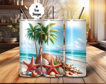 Tropical Beach Tumbler Wrap: Summer Sublimation Design (PNG Digital Download)