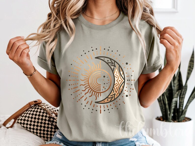Sun and Moon PNG, Boho Celestial Sublimation Design for Shirts, Mugs ...