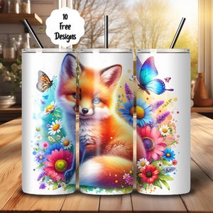 Fox Tumbler Wrap Design: Floral Wild Animal (Digital Download)