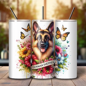German Shepherd Tumbler Wrap: Floral Dog Sublimation Design (PNG)