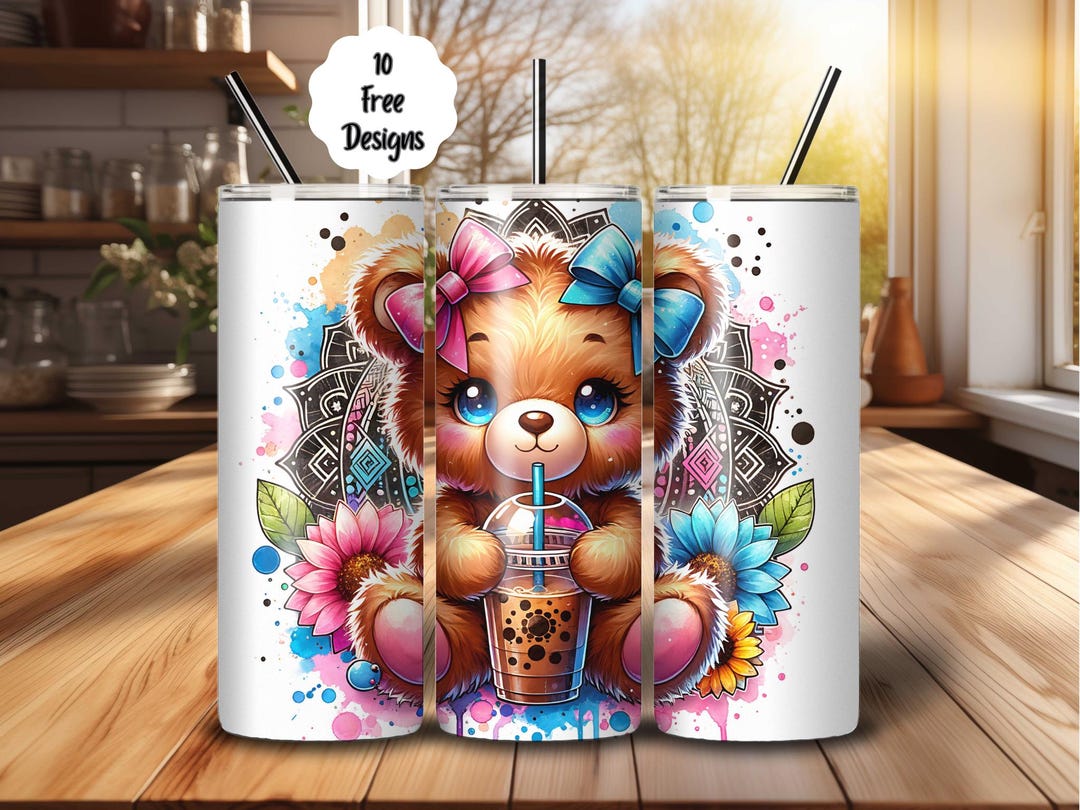 Teddy Bear Tumbler Wrap PNG: 20oz Skinny Sublimation Design (digital ...