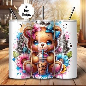 Teddy Bear Tumbler Wrap PNG: 20oz Skinny Sublimation Design (Digital Download)