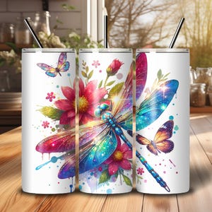 Sparkle Dragonfly Tumbler Wrap Design Png, 20oz Skinny Sublimation Tumbler Design, Dragonfly Sublimation Design Png Download, Insect Tumbler