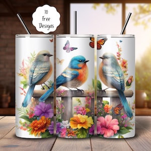 Watercolor Birds Tumbler Wrap: 20oz Skinny Sublimation Design (PNG Download)