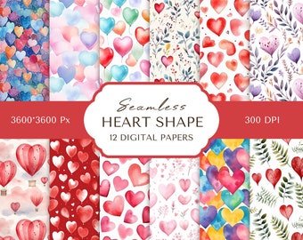 Watercolor Heart Digital Paper: Seamless Valentine Pattern (Digital Download)