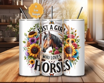 Horse Lover Tumbler Wrap: Floral 20 Unzen Skinny Sublimationsdesign (PNG)