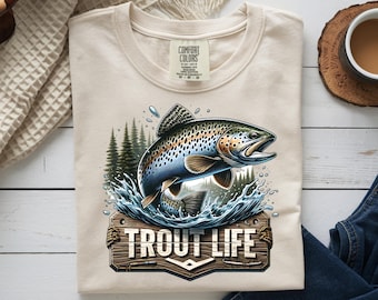 Trout Life PNG, Fly Fishing Shirt Design, Angler Outdoor Wildlife, Sublimation DTF
