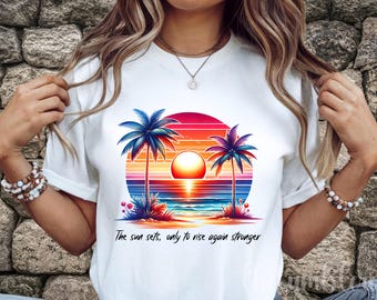 Tropische zonsondergang, png, palmbomen zomersublimatieontwerp (digitale download DTF)