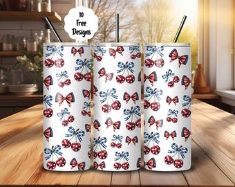 Envoltura de vaso con cereza patriótica: Diseño de sublimación del 4 de julio (PNG)