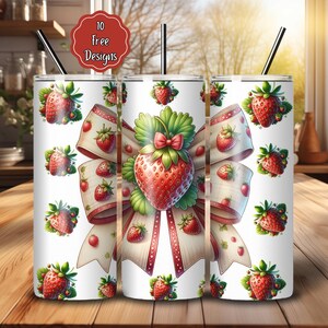 Coquette Strawberry Bow 20oz Tumbler Wrap: Sublimation Design (PNG Digital)