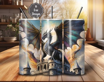 Envoltura para vaso Black Dragon: Diseño delgado de sublimación de 20 oz (descarga PNG)