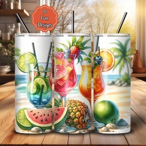 Tropical Cocktail 20oz Tumbler Wrap Png Sublimation Design, Tropical Tumbler Png Digital Download, 20oz Skinny Sublimation Tumbler Design