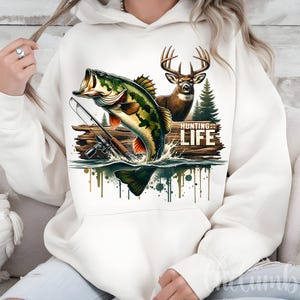 Bass Fish and Deer Hunting Life PNG Sublimation Design (Digital Download)