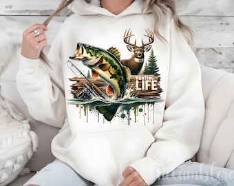 Bass Fish and Deer Hunting Life PNG Sublimation Design (Digital Download)