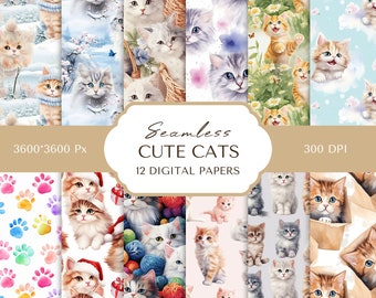 Cat Digital Paper | Seamless Cute Cat-Themed Digital Pattern | Scrapbooking Paper | Wrapping Paper | Cat Background | Commercial Use
