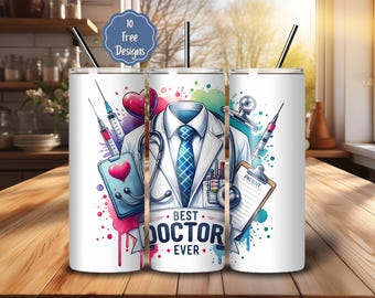 Diseño de envoltura para vaso de Doctor, vaso delgado de 20 oz, sublimación (descarga PNG)