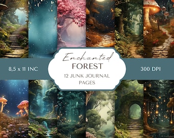 Enchanted Forest Digital Paper: Mystical Scrapbook Pages (8.5x11, 300dpi)