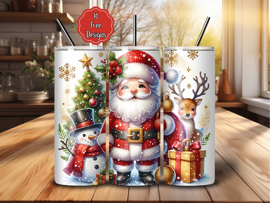 Santa Claus 20 Oz Tumbler Wrap Png for Sublimation, Christmas ...