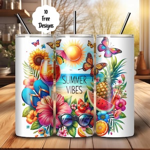 Summer Vibes 20oz Tumbler Wrap Sublimation Design Png, Summer Sublimation Png, 20oz Skinny Sublimation Tumbler Design Digital Download