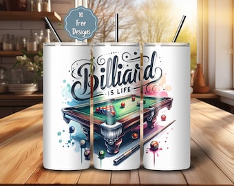 Billiard Tumbler Wrap Design: 20oz Skinny Tumbler Sublimation (PNG Digital Download)