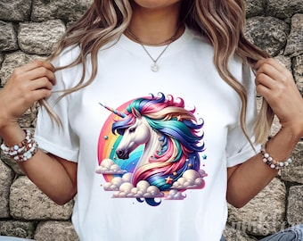 Regenbogen Einhorn PNG Sublimationsdruck für T-Shirts & Tassen (DTF Digital Download)
