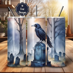 Raven Tumbler Wrap, 20oz Skinny Tumbler Sublimation Design, Gothic Tumbler Design PNG Download, Crow Sublimation Designs for Tumblers