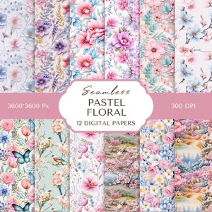 Papier numérique floral pastel aquarelle | Motif de fleurs sans couture | Paquet de papier numérique | Motif numérique de scrapbooking | Utilisation commerciale