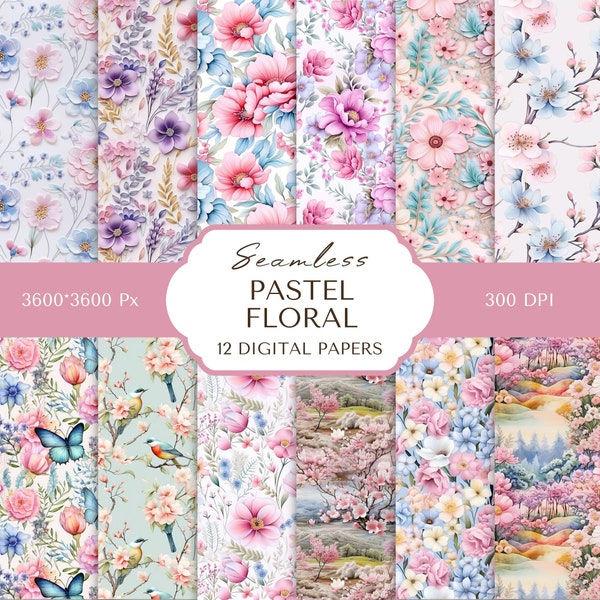 Watercolor Pastel Floral Digital Paper | Seamless Flowers Pattern | Digital Paper Pack | Scrapbook Digital Pattern | Commercial Use