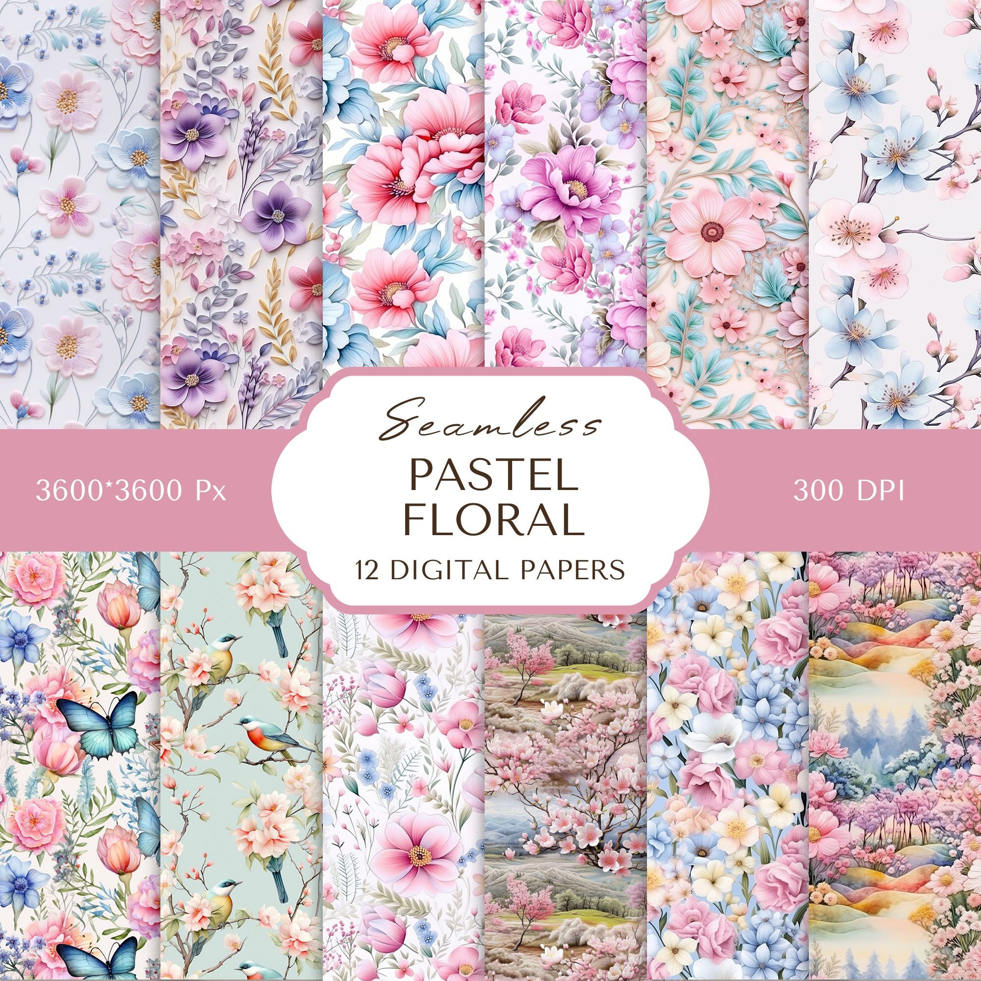 Watercolor Pastel Floral Digital Paper: Seamless Flower Pattern (Digital Download)