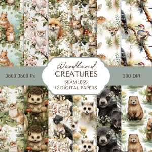 Papel digital de animais da floresta | Papel com tema de floresta sem costura | Padrões de animais da floresta encantadores | Papel para scrapbook | Uso comercial