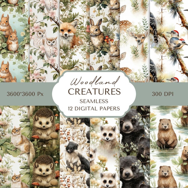 Woodland Animals Digital Paper | Seamless Woodland Themed Paper | Charming Forest Animal Patterns | Scrapbook Paper | Commercial Use