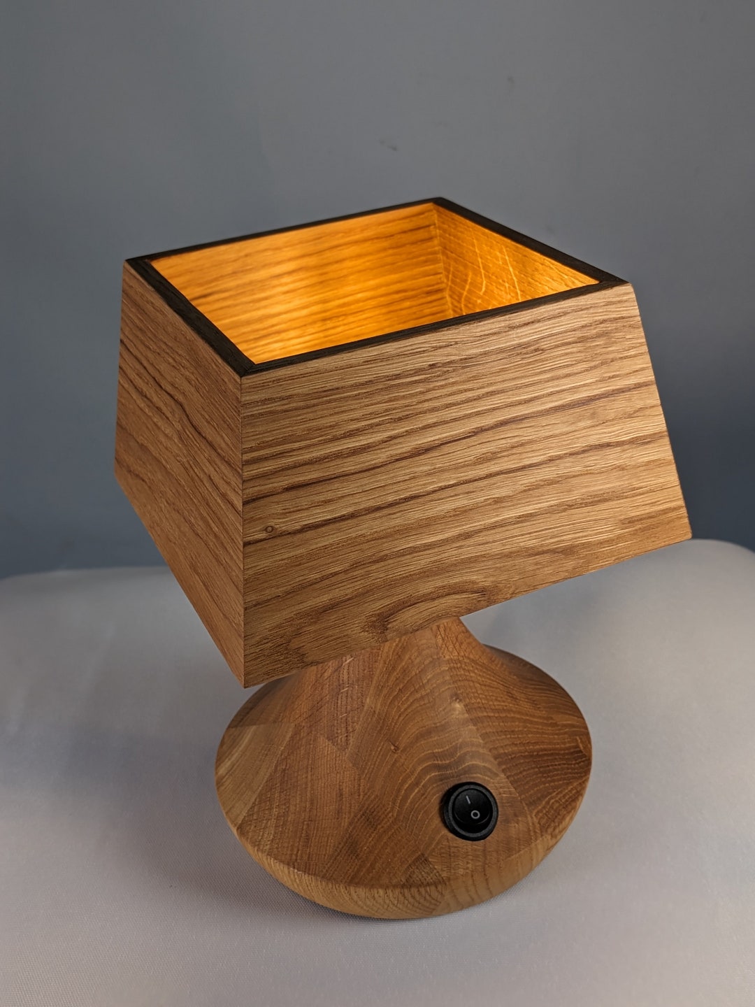 VoMii 19 Inch Wood Desk Lamp – Cute Minimalist Bedside Lamp, 3 Color Modes, Fabric Shade, Metal Post