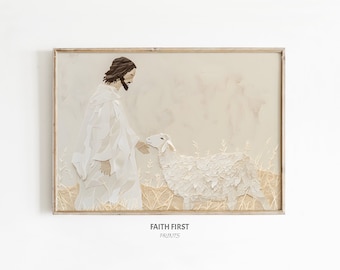 Jesús deja las 99 ovejas / Descarga digital Boceto bíblico Arte bíblico Arte mural de pastor, Una oveja perdida, Regalo cristiano Impresión de Jesús Boho