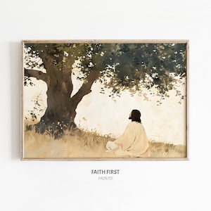 Jesus Praying in the Garden of Gethsemane | Praying Christ Prayer Art | Jesus Wall Art | Christian Prints | LDS Art