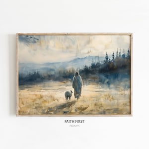 Jesus Leaves the Ninety and Nine | Christ Watercolor Painting | Digital Printable Art | Jesus Leaves the 99 | Christian Wall Art