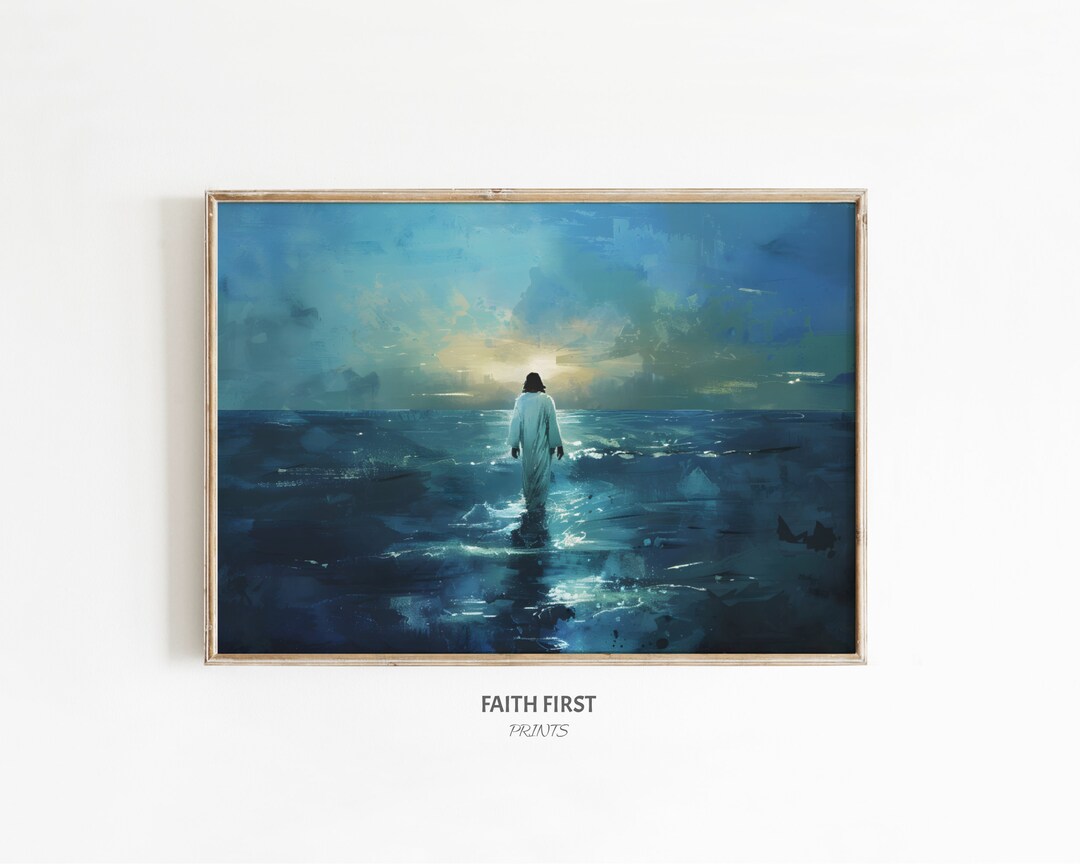 Jesus Walking on Water Painting | Jesus Walking Art | Bible Print ...